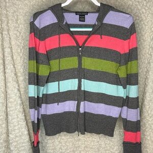 VINTAGE Y2K Lauren Hanson Multicolor Striped Women's Zip-Up Hoodie- Cashmere